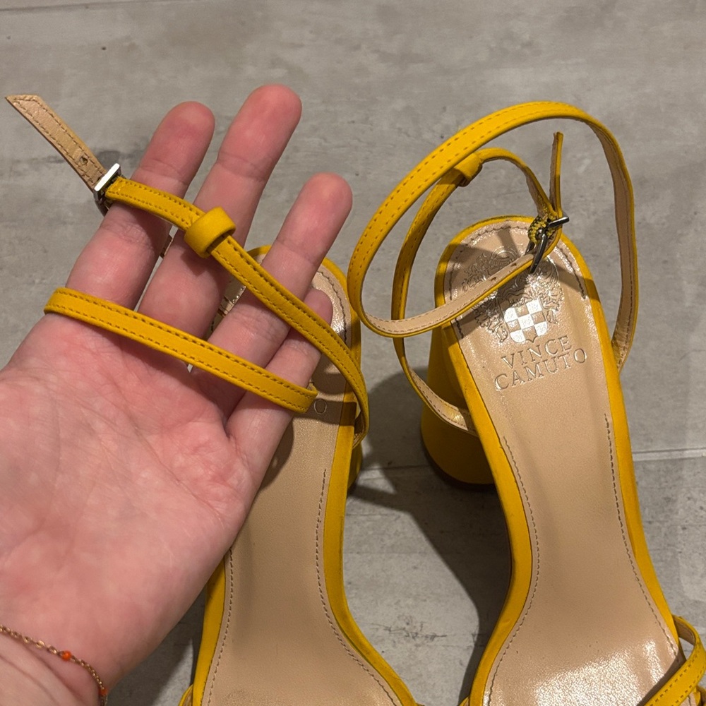 Vince Camuto Mustard Yellow Block Heel Sandals - Picture 4 of 7